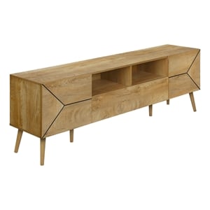 Pemberly Row 72&quot Walnut Laminate TV Stand with Grooved Cabinets and Drawer