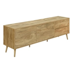 Pemberly Row 72&quot Walnut Laminate TV Stand with Push Latch Cabinets and Drawers