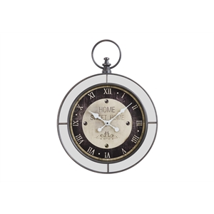 Pemberly Row 18&quot Round Brown Mirror Wall Clock with Roman Numeral Display