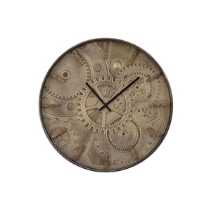 Pemberly Row 20&quot Round Brown Wall Clock with Printed Gears Design Under Glass