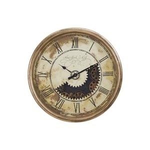 Pemberly Row 30&quot Round Gold Gear Mechanism Wall Clock with Roman Numerals