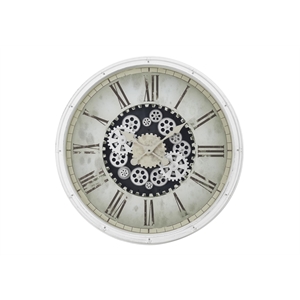 Pemberly Row 30&quot White Oversized Gear Mechanism Wall Clock with Roman Numerals