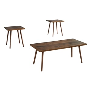 Pemberly Row 3-Piece Dark Walnut Laminate Coffee & End Table Set with Wood Legs