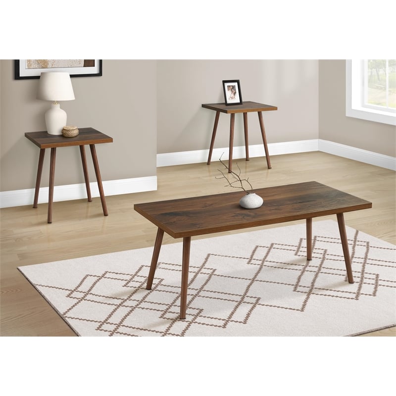 Pemberly Row 3-Piece Dark Walnut Laminate Coffee & End Table Set with Wood Legs