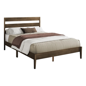 Pemberly Row Queen Platform Bed Frame with Walnut Wood Legs & Slatted Headboard