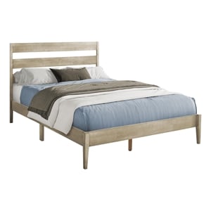 Pemberly Row Queen Platform Bed Frame in Gray with Wood Legs & Slatted Headboard