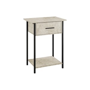 Pemberly Row 24&quot 2-Tier Cream Stone Laminate Side Table with Drawer and Shelf