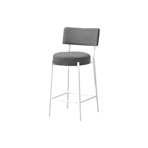 Pemberly Row Set of 2 Counter Height Barstools in Gray Fabric with White Legs