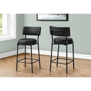 Pemberly Row Set of 2 Counter Height Barstools in Black Leather Look