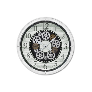 Pemberly Row 20&quot Round Wall Clock with Moving Gear Mechanism in Antique White