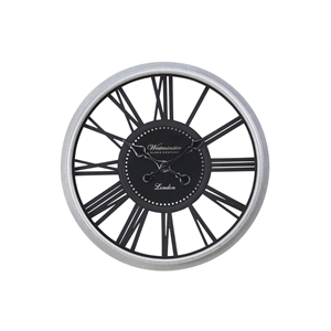 Pemberly Row 20&quot Round Skeleton Wall Clock in Black and Silver