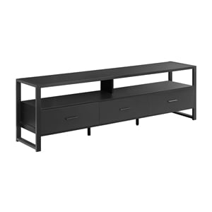 Pemberly Row 72&quot TV Stand with 3 Drawers and 2 Open Shelves in Black Laminate