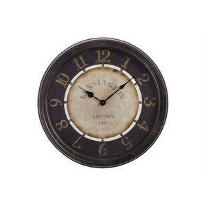 Pemberly Row 16&quot Round Wall Clock with Gold Numerals in Antique Brown