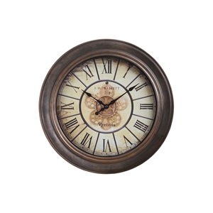 Pemberly Row 15&quot Round Wall Clock with Roman Numerals in Antique Brown