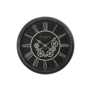 Pemberly Row 23&quot Round Wall Clock with Moving Gear Mechanism in Black