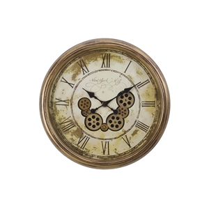 Pemberly Row 23&quot Round Wall Clock with Moving Gears in Antique Brown