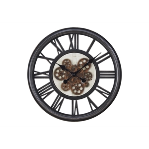 Pemberly Row 20&quot Round Wall Clock with Moving Gear Mechanism in Black