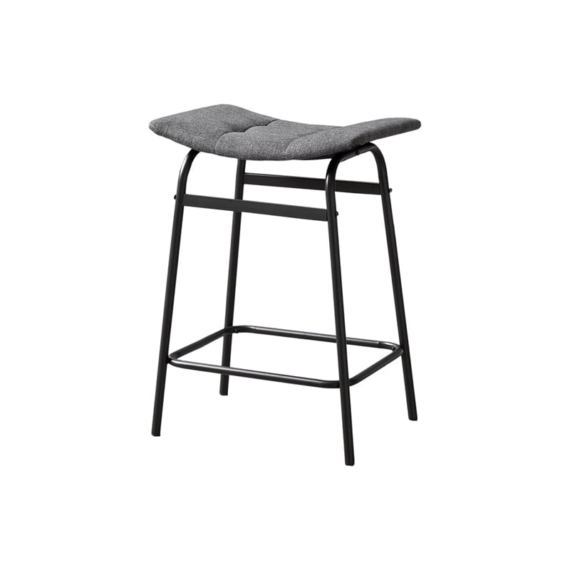 Pemberly Row Set of 2 Counter Height Barstools in Gray Fabric and Black Metal