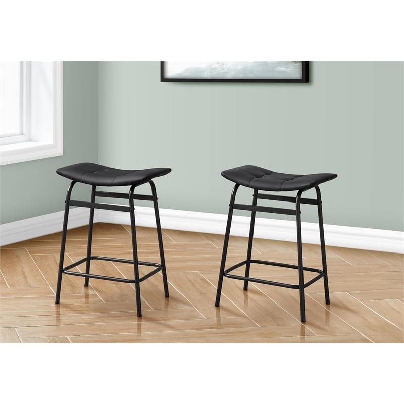 Pemberly Row Set of 2 Counter Height Barstools in Black Leather Look