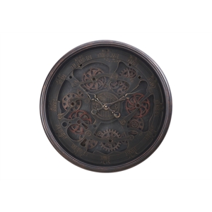 Pemberly Row 30&quot Round Oversized Wall Clock with Exposed Gears in Black