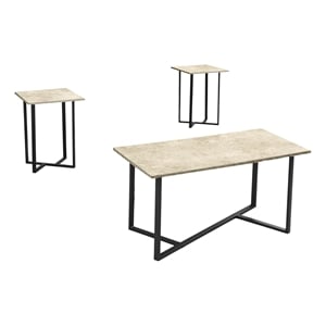 Pemberly Row 3-Piece Coffee and End Table Set in Cream Stone Laminate