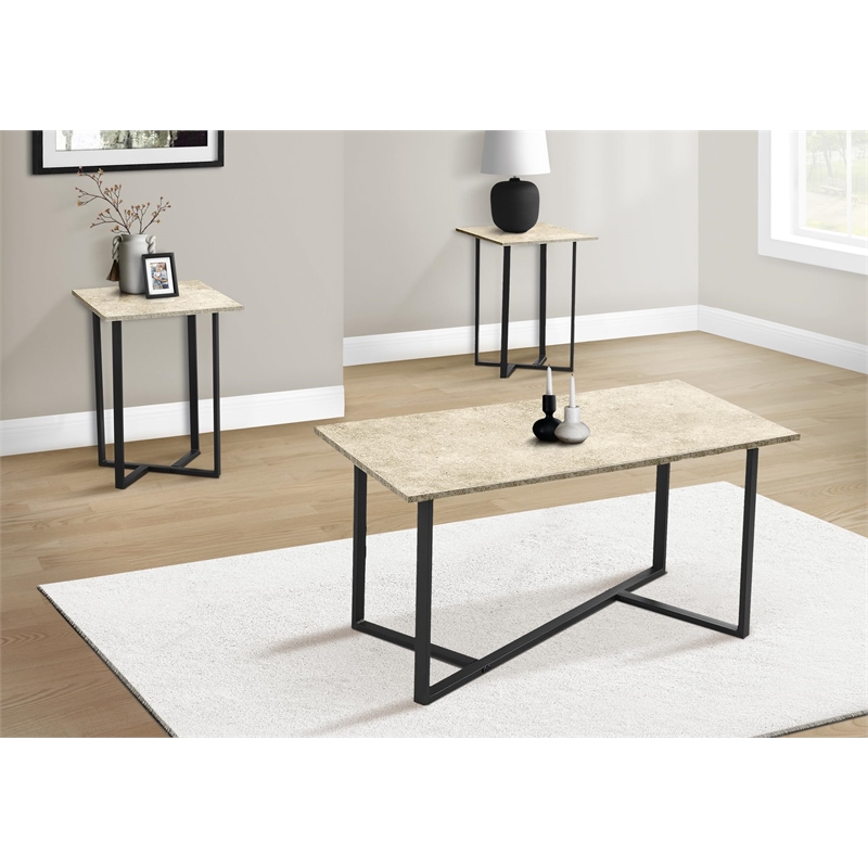 Pemberly Row 3-Piece Coffee and End Table Set in Cream Stone Laminate