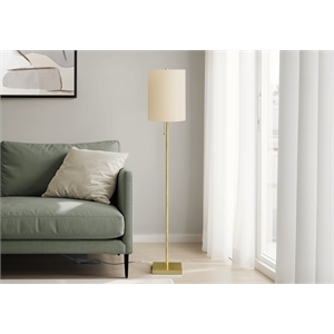 Pemberly Row 62&quot Floor Lamp in Brass Metal with Ivory Drum Shade