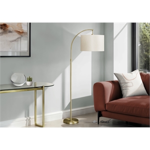 Pemberly Row 65&quot Arc Floor Lamp in Gold Brass Metal with Ivory Drum Shade