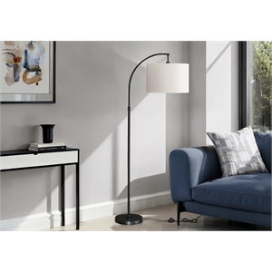 Pemberly Row 65&quot Arc Floor Lamp in Black Metal with Ivory Drum Shade