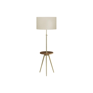 Pemberly Row 66&quot Tripod Floor Lamp with Shelf in Gold Metal and Ivory Shade