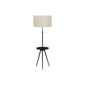 Pemberly Row 66&quot Tripod Floor Lamp with Shelf in Black Metal and Ivory Shade