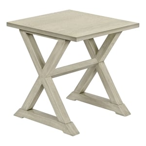 Pemberly Row 24&quot Square Accent Table with Trestle Base in Antique White Veneer