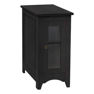 Pemberly Row 24&quot Accent Table with Cabinet in Black Veneer with Red Distressing