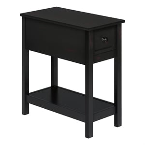 Pemberly Row 24&quot 2-Tier Accent Table with Drawer and Shelf in Black Veneer