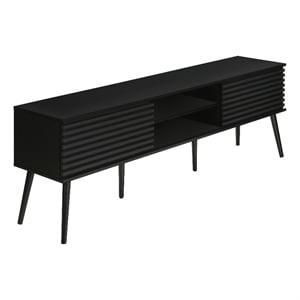Pemberly Row 72&quot TV Stand with Sliding Doors and Open Shelves in Black Laminate