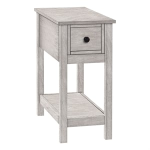 Pemberly Row 24&quot 2-Tier Accent Table with Drawer and Shelf in Gray Veneer
