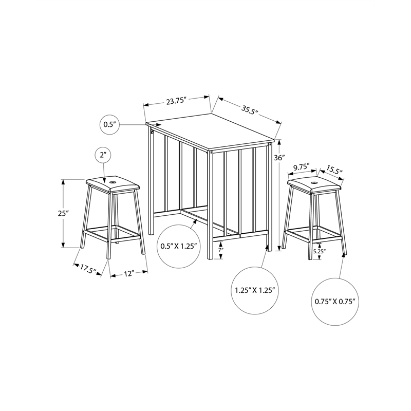 Pemberly Row 3-Piece Counter Height Dining Set with 36