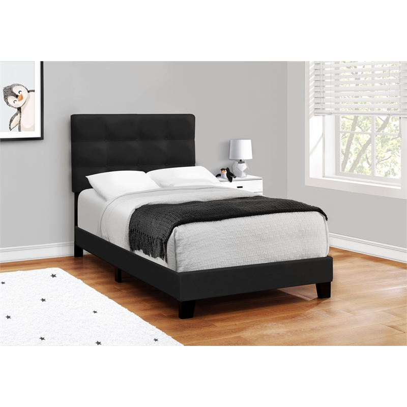 Pemberly Row Twin Size Upholstered Platform Bed Frame in Black Velvet