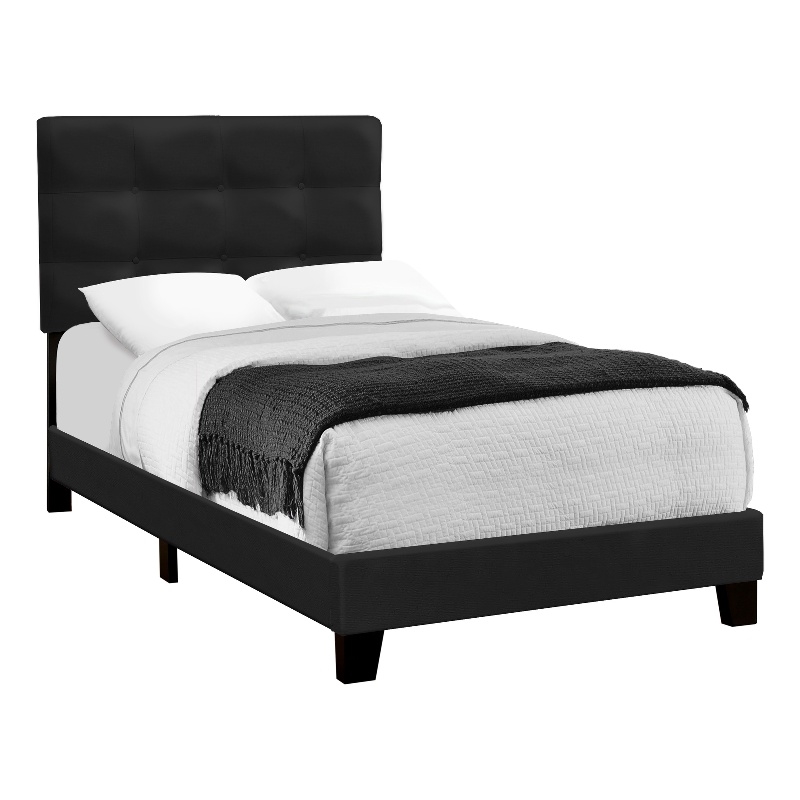 Pemberly Row Twin Size Upholstered Platform Bed Frame in Black Velvet