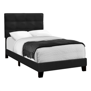 Pemberly Row Twin Size Upholstered Platform Bed Frame in Black Velvet