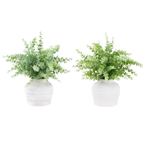 Pemberly Row Set of 2 Artificial Eucalyptus Plants 16&quot Tall in White Pots