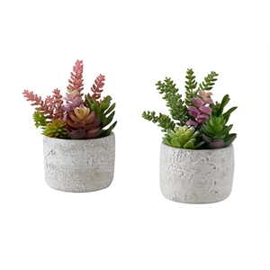 Pemberly Row Set of 2 Artificial Succulents 9&quot Tall in Gray Cement Pots