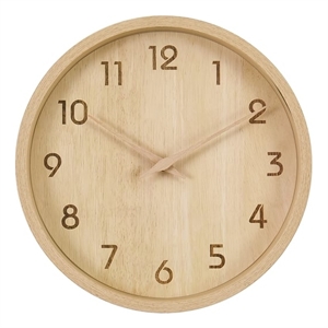 Pemberly Row 12&quot Round Wall Clock with Natural Wood-Look Frame