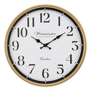 Pemberly Row 16&quot Round Transitional Wall Clock with Antique Gold Frame