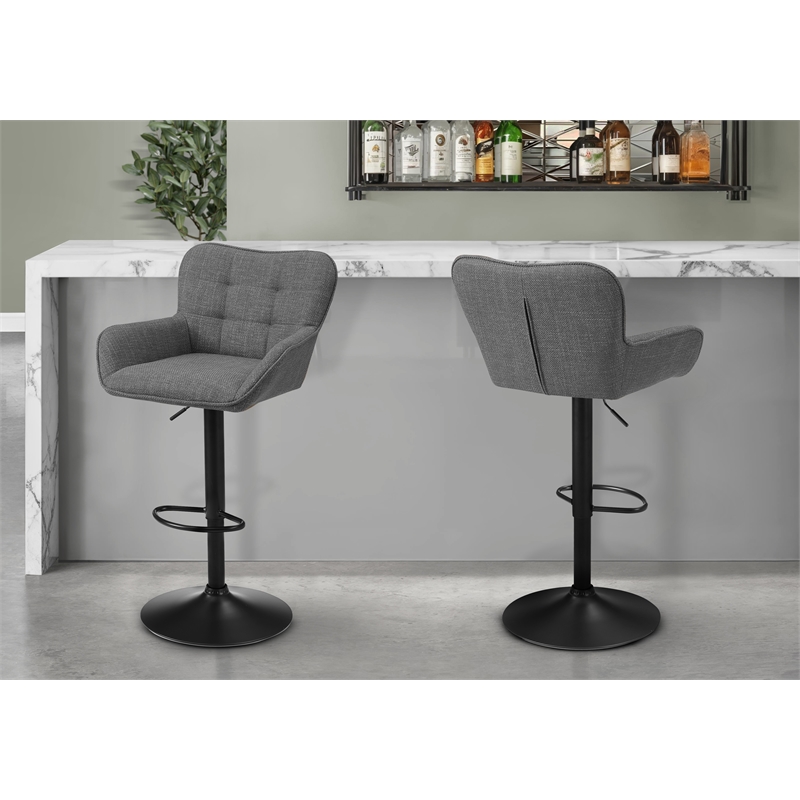 Pemberly Row Set of 2 Adjustable Swivel Barstools in Gray Fabric