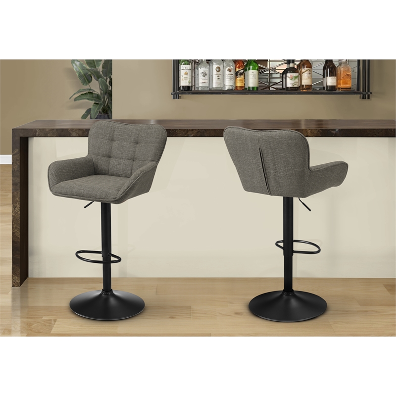 Pemberly Row Set of 2 Adjustable Swivel Barstools in Taupe Fabric