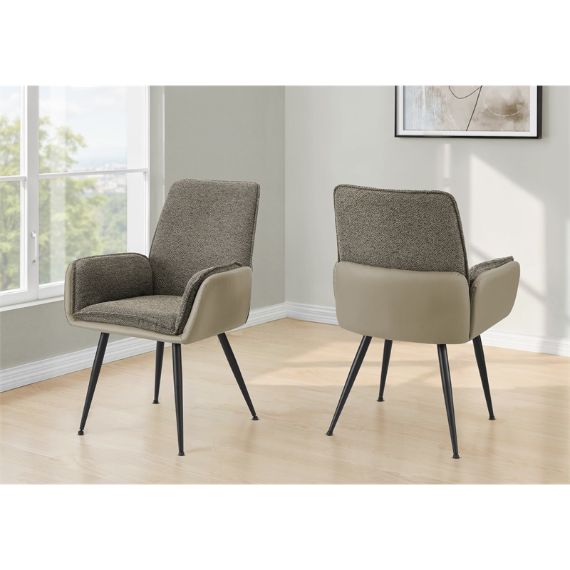 Pemberly Row Set of 2 Upholstered Dining Chairs in Taupe Faux Leather