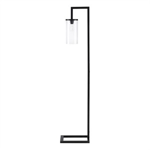 Pemberly Row 68&quot Contemporary Floor Lamp in Black Metal with Glass Shade