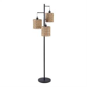 Pemberly Row 73&quot Modern Floor Lamp with Natural Rope Shades in Black Metal