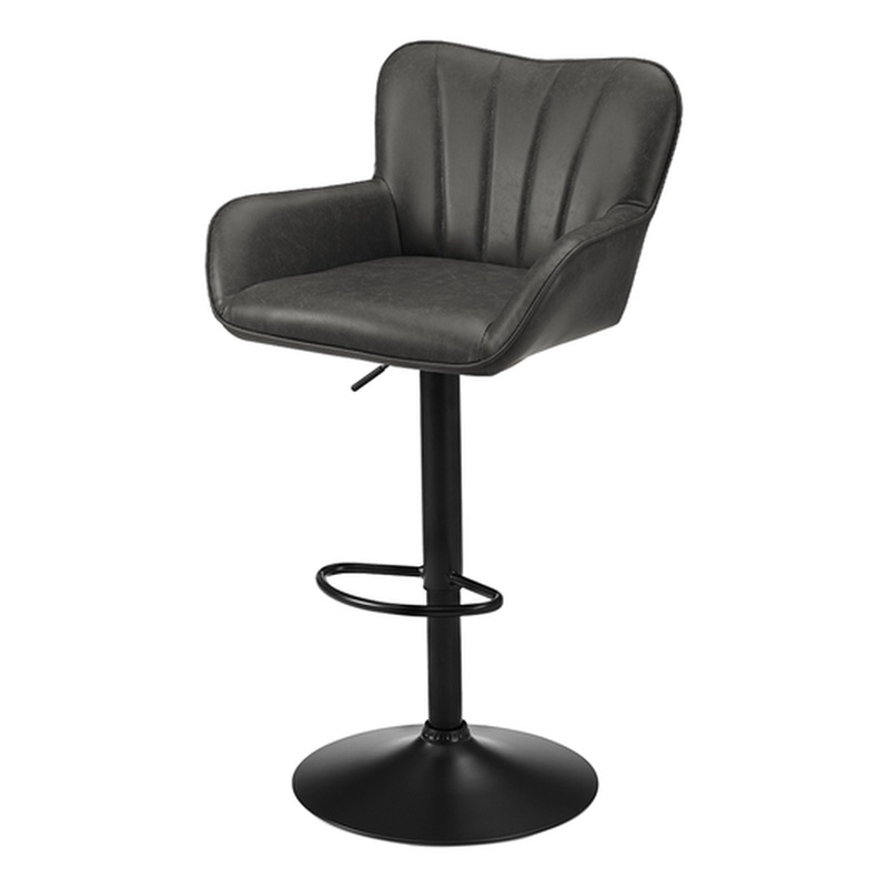 Pemberly Row Set of 2 Adjustable Swivel Barstools in Gray Faux Leather